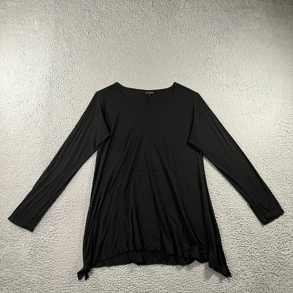 Coco + Carmen Tunic Top L/XL Black L/S Flowy Rayon Sharkbite Lagenlook Basic